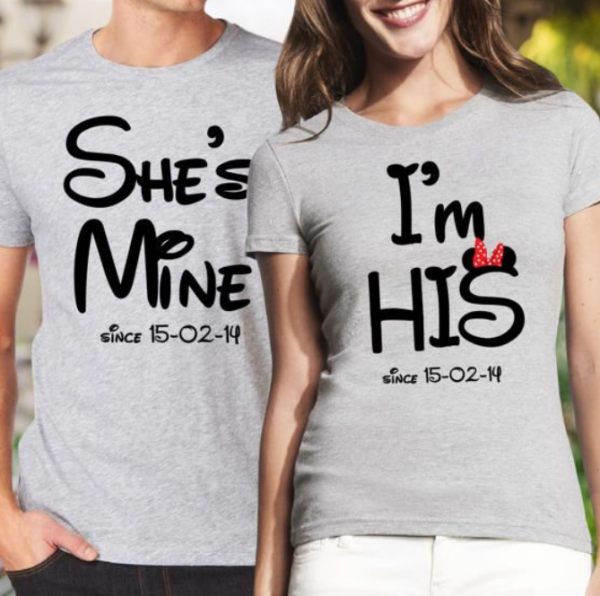 Baju dengan tulisan "His" dan "Hers" yang lucu